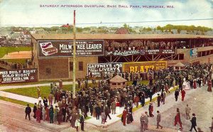 Postcard featuring crowds gathered outside Borchert Field, postmarked 1911.