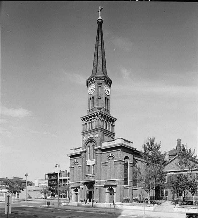 Photograph of St. Mary's Church located on N. Broadway. Established in 1846, the church remains an important and popular part of Milwuakee's Catholic community. 