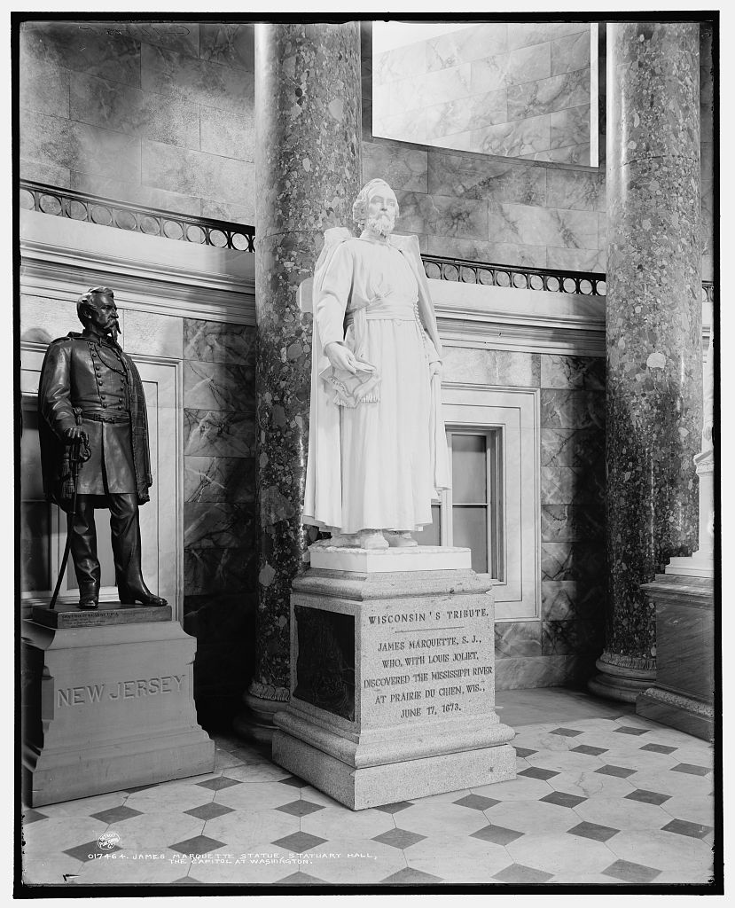 Photograph of the Jacques Marquette statue in Statuary Hall at the U.S. Capitol in Washington, D.C. 