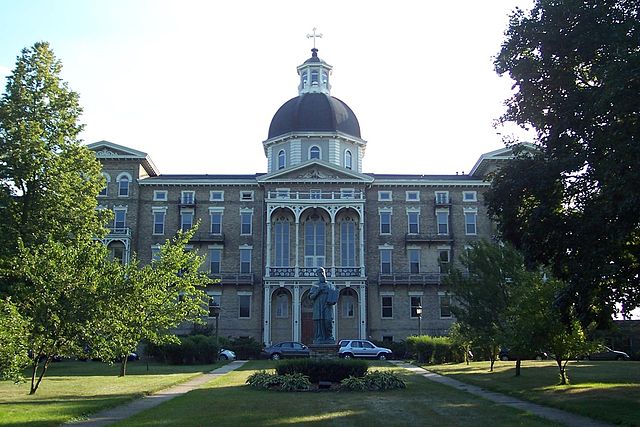 Photograph of Henni Hall, the main building of St. Francis de Sales Seminary, dedicated in 1856.