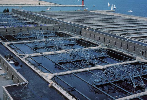 1982 photograph of the Jones Island wastewater treatment plant that originally opened in 1925.