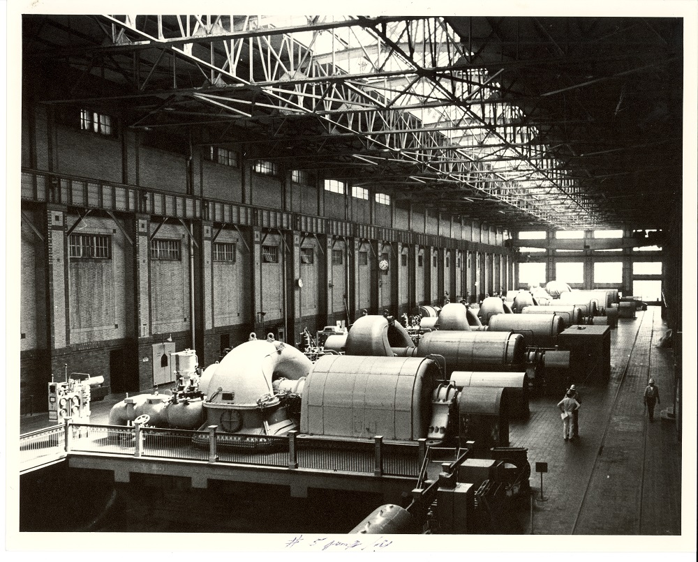 The Lakeside Power Plant's turbine room is shown in this 1983 photograph.
