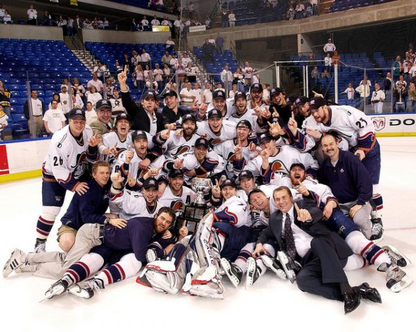 The 2004 Milwaukee Admirals celebrate after winning the Calder Cup. 