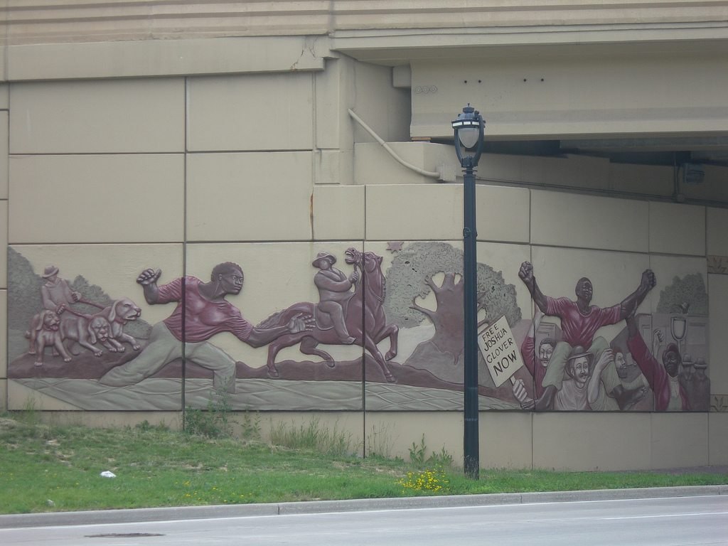 Found on the I-43 overpass in Milwaukee, this mural depicts Joshua Glover's escape from slavery.