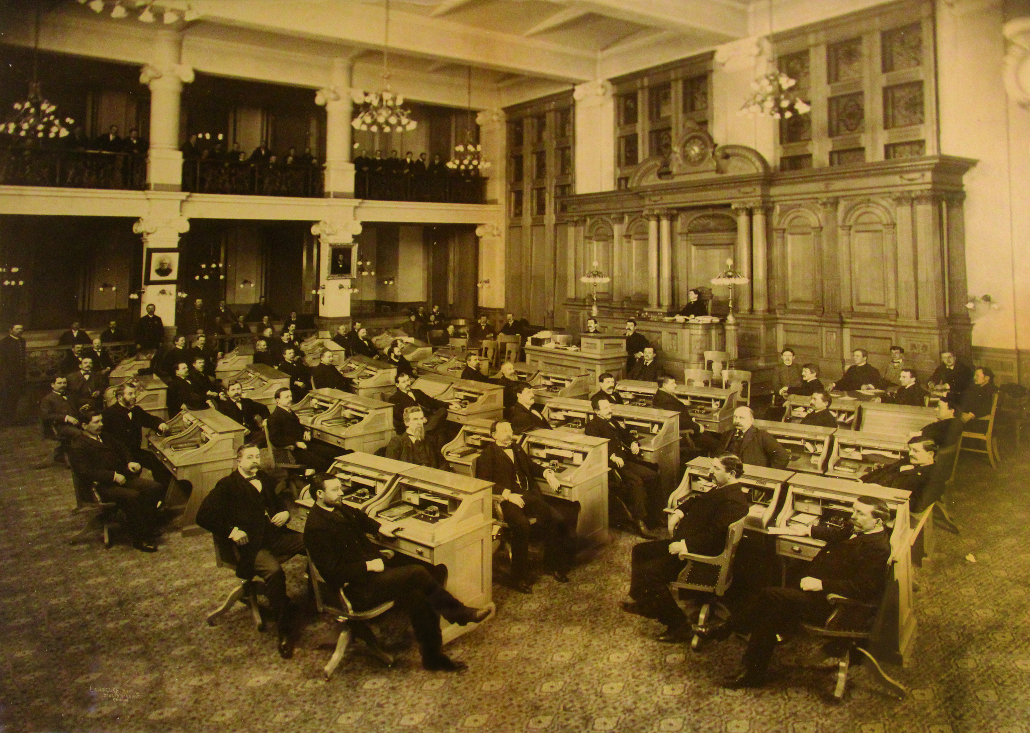 In this photo, the 1898-1899 Common Council members gather in the council chambers. Until 1956, Milwaukee's Common Council members were all white males. 
