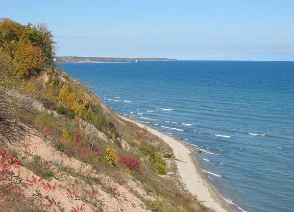 This photo captures a view of Lake Michigan, looking towards Port Washington, from the Lion's Den Gorge Nature Preserve in Grafton. 