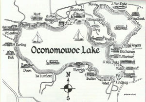 This early twentieth century map highlights pleasure boating and the mansions surrounding Oconomowoc Lake.