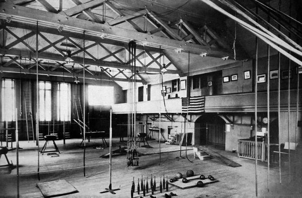 Indoor recreation in Milwaukee traces its roots to German gymnastics. This image, circa 1914, showcases the interior of a Milwaukee gymnastics hall. 