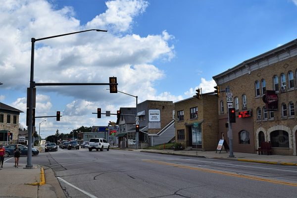 This 2018 photograph showcases the intersection of U.S. Route 41 and Wisconsin Highway 28 in Kewaskum. 