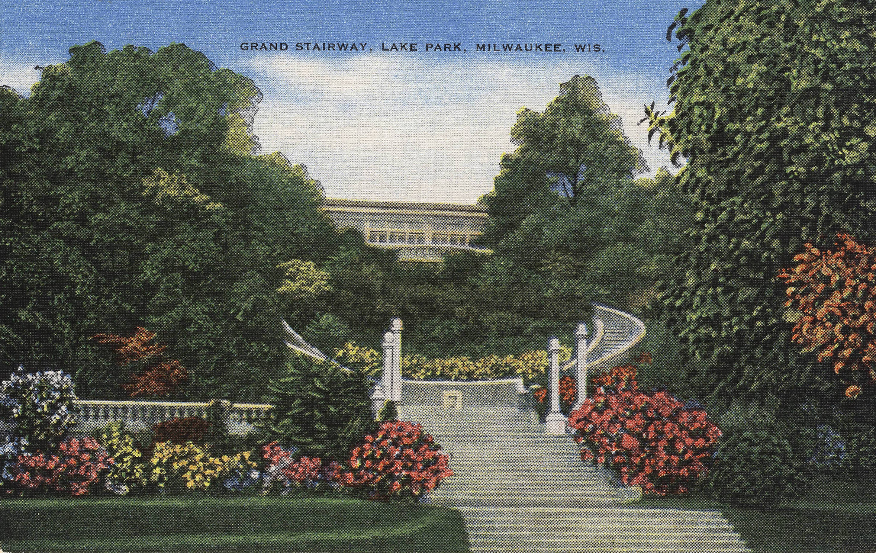 The grand staircase at Lake Park was designed by Alfred C. Clas, Milwaukee's strongest supporter of the City Beautiful movement, and completed in 1908.