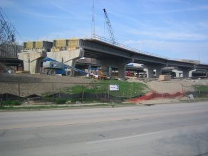 This photograph showcases the new I-794 under construction in 2006. 