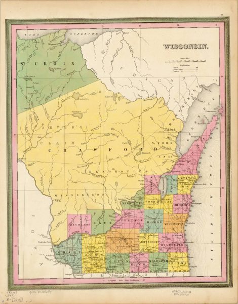 This map of Wisconsin from 1846, two years before it became a state, illustrates how large some counties originally were. Note the absence of Ozaukee, Waukesha, and Kenosha counties. 