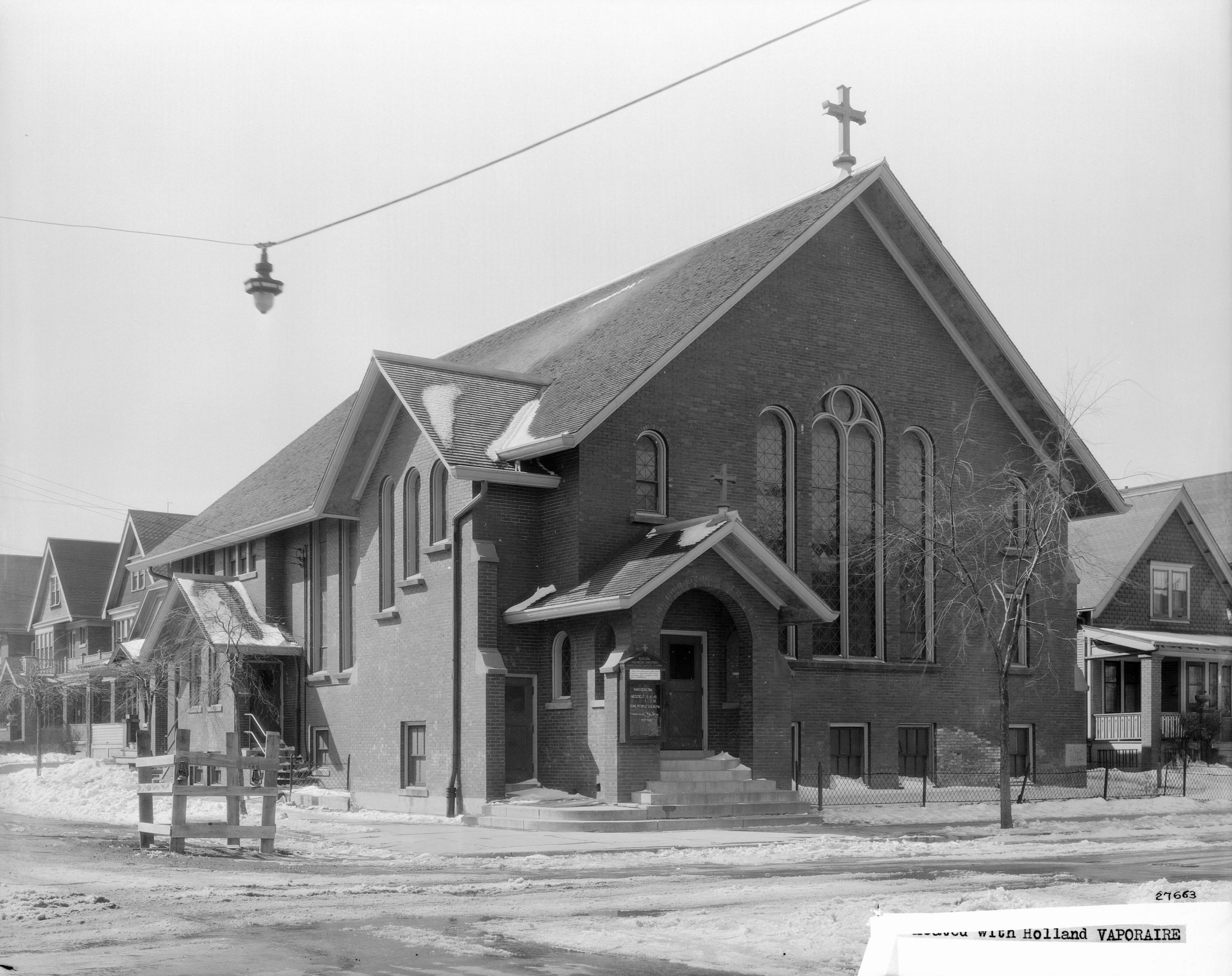 Many of Milwaukee's early Baptist churches were established within specific ethnic communities. The Polish Baptist Church, pictured here in 1930, was located in Milwaukee's Polish neighborhood on the city's south side.  