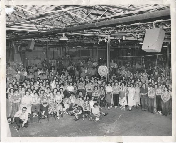 Regal Ware employees are gathered together for a group photograph inside the Kewaskum factory.