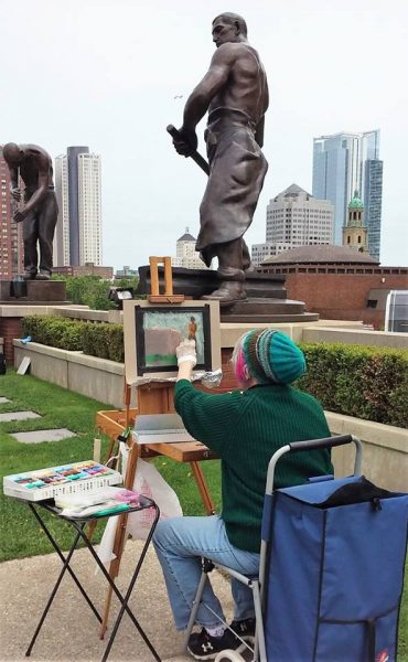 Along with classes and exhibitions, the League of Milwaukee Artists periodically hosts outdoor painting competitions, like this one atop the MSOE Grohmann Museum.