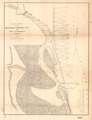 This 1854 map illustrates officials' plan to create a new straight cut harbor designed to better accommodate ship traffic.